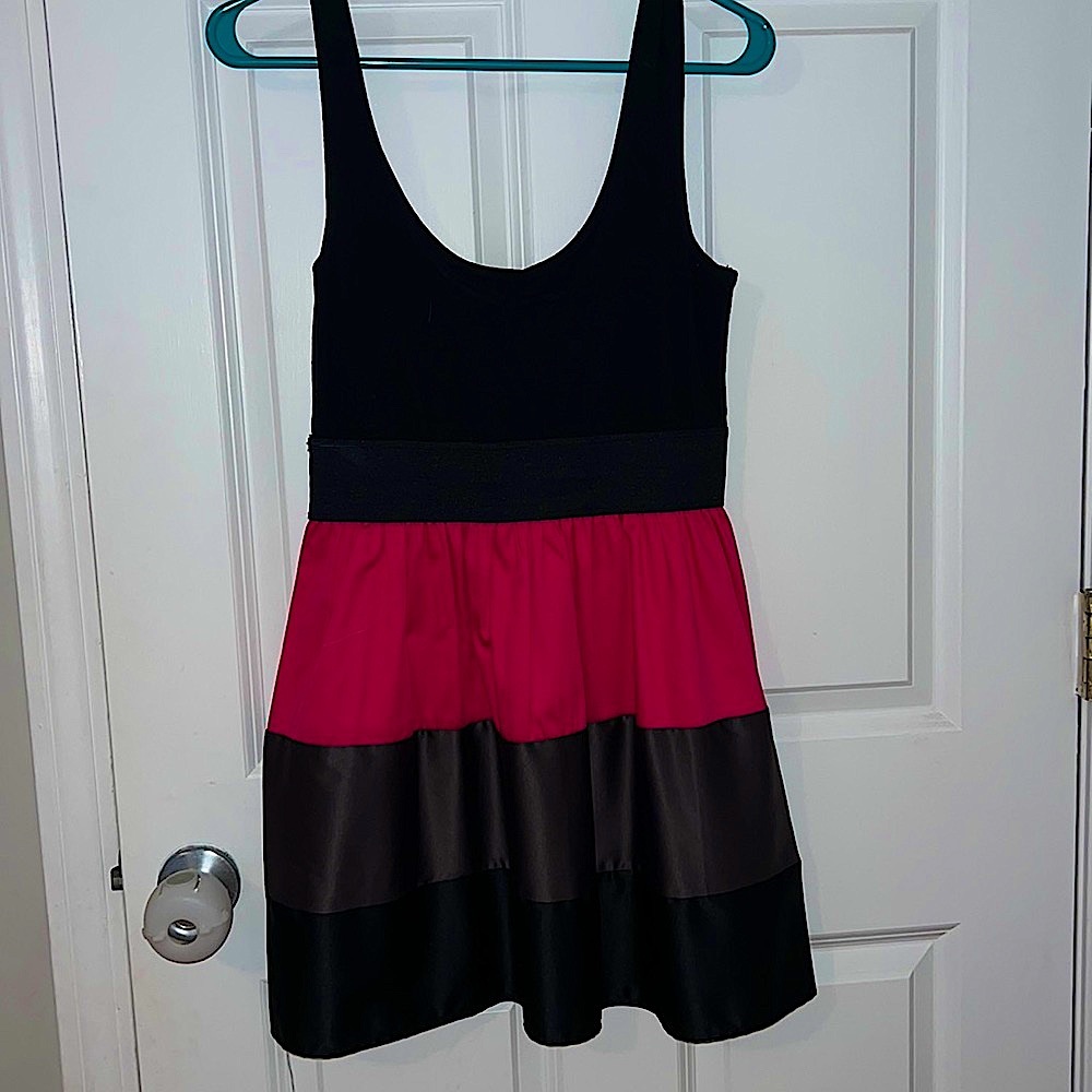 NWT black grey and pink skater dress size L